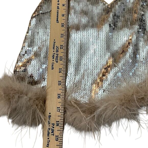 Lulus Perfectly Glowing Sequin Feather Tank Top XS Cropped Holiday Concert - Picture 11 of 11
